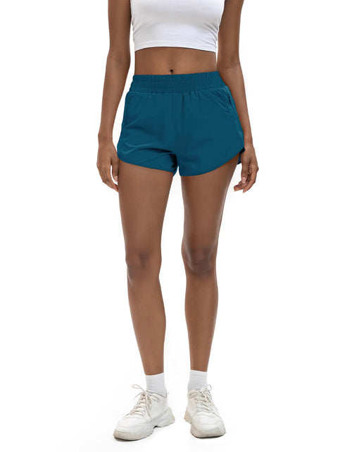 Load image into Gallery viewer, SAFWAK Women's High Waisted Running Shorts Quick Dry Zipper Pocket Turquoise L
