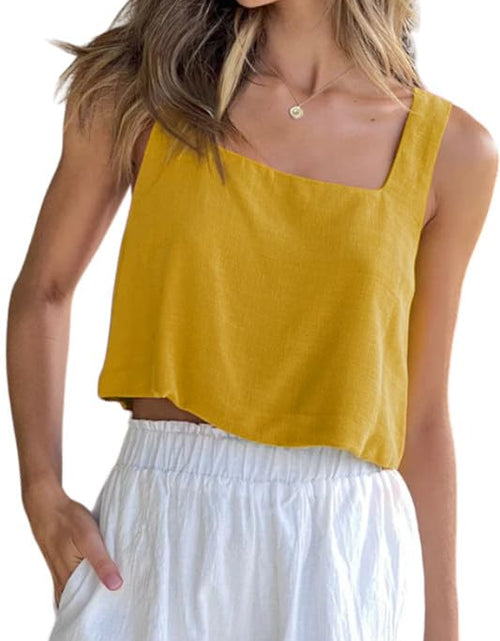 Load image into Gallery viewer, Allimy Women's Square Neck Sleeveless Crop Tank Top Yellow Size M
