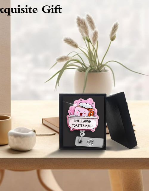 Load image into Gallery viewer, TOUNER Live Laugh Toaster Badge Reel Retractable Glitter ID Clip Funny Medical

