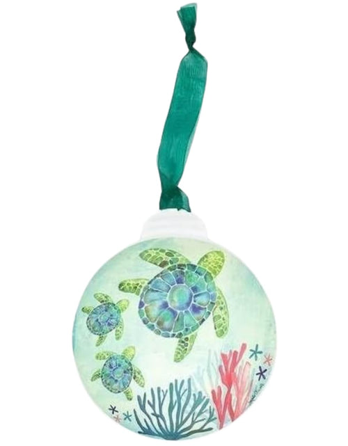 Load image into Gallery viewer, Generic Sea Turtle Metal Ornament Teal White Coastal Décor Hanging
