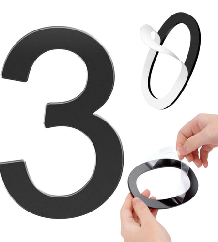 GLDonee 8.5" Acrylic Self-Adhesive House Number 3 Black Modern Address