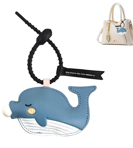 YUEAALK Blue PU Leather Bag Charm Keyring Animal Print Minimalist Womens