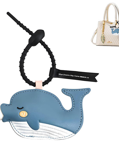 Load image into Gallery viewer, YUEAALK Blue PU Leather Bag Charm Keyring Animal Print Minimalist Womens
