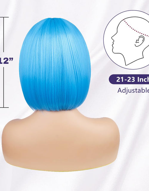 Load image into Gallery viewer, BATISI 12in Short Straight Bob Wig Neon Blue Synthetic Flat Bangs
