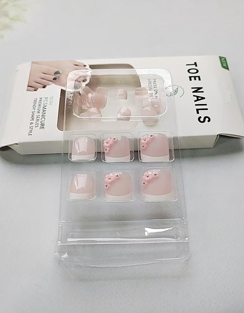 Load image into Gallery viewer, ZIFANHU 24 Pcs White French Press On Toenails Pink Flower Design Plastic
