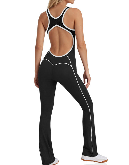 Load image into Gallery viewer, Fisoew Womens Onepiece Workout Jumpsuit Backless Scoop Neck Grey Marle L
