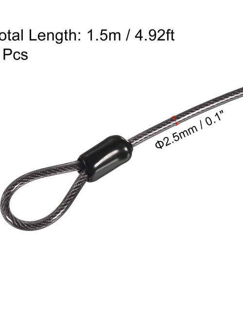 Load image into Gallery viewer, PATIKIL Security Steel Cable 2.5mm x 1.5m Black Double Loop 2 Pack
