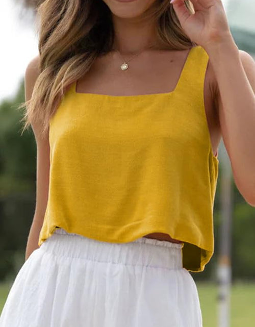Load image into Gallery viewer, Allimy Women's Square Neck Sleeveless Crop Tank Top Yellow Size M

