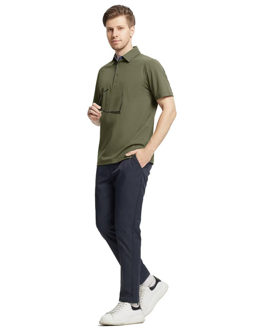 Load image into Gallery viewer, VEBOON Men's Short Sleeve Cotton Blend Polo Shirt Army Green Size XX-Large
