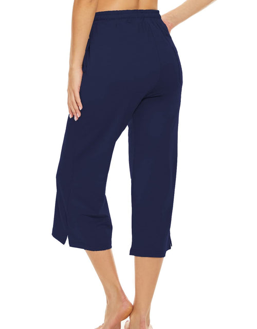 Load image into Gallery viewer, BATHRINS Womens Wide Leg Capri Pants Drawstring Pockets Navy Size M
