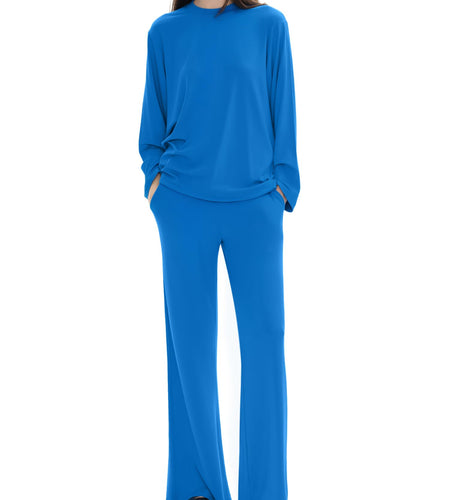 C202 Women's Two Piece Tracksuit Sweatsuit Neon Blue Rayon Blend Size S
