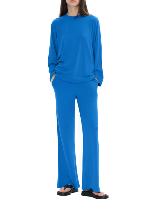 Load image into Gallery viewer, C202 Women's Two Piece Tracksuit Sweatsuit Neon Blue Rayon Blend Size S
