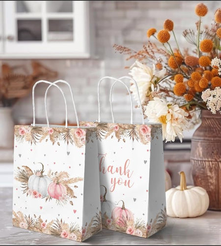 MEHOFOND Boho Pumpkin Gift Bags with Handle Fall Treat Bags Autumn 16pcs