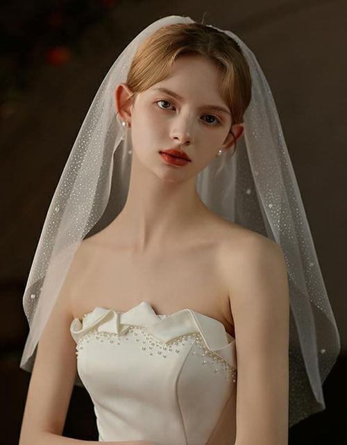 Load image into Gallery viewer, Cliory Pearl Veil Glitter Bride Wedding Short Veil White
