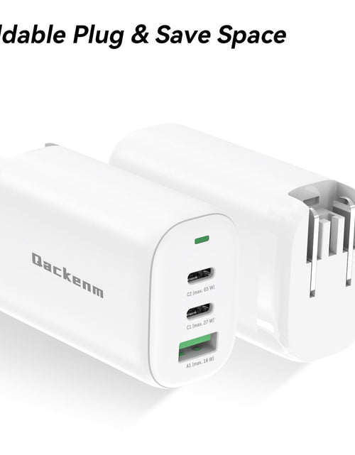 Load image into Gallery viewer, Qackenm 65W 3-Port GaN USB C Charger Foldable Fast Charging White
