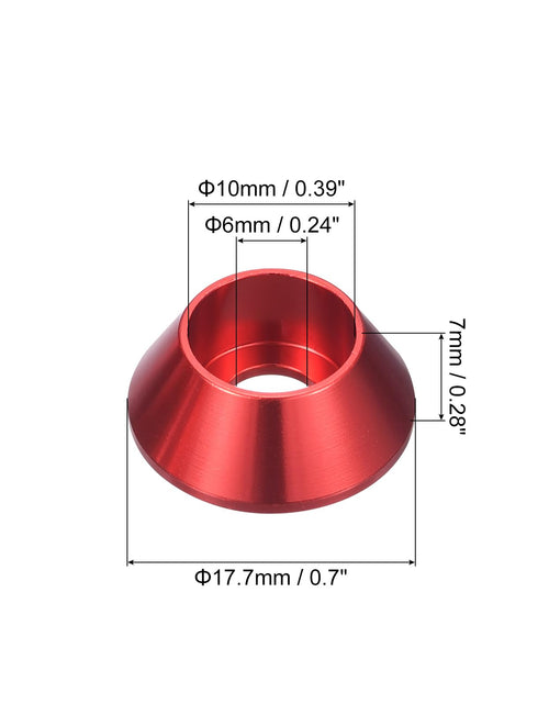 Load image into Gallery viewer, uxcell M6 Cone Cup Countersunk Washers Anodized Aluminum Red 50 Pcs
