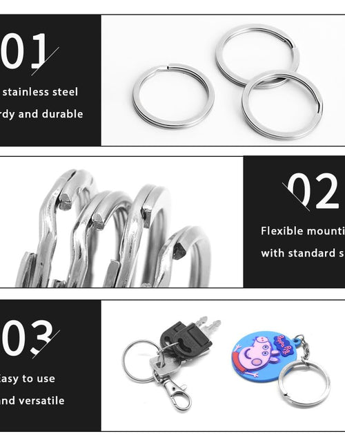 Load image into Gallery viewer, Biyrly Stainless Steel Round Keyrings 12 Pack Silver 28mm Flat Split Rings
