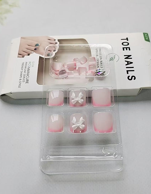 Load image into Gallery viewer, ZIFANHU 24 Pcs 3D Bow Texture Acrylic False Toenails Color V11 Rhinestones
