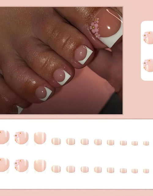 Load image into Gallery viewer, ZIFANHU 24 Pcs White French Press On Toenails Pink Flower Design Plastic
