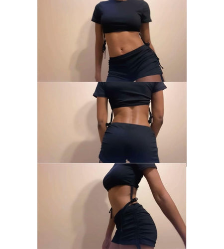 Tumhug Women's High Waist Bikini Set Crop Top Boy Shorts Black Size L