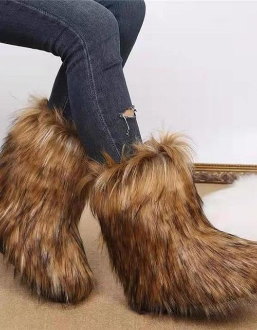 Load image into Gallery viewer, Valpeak Women's Snow Boots Knee High Flat Heel Faux Fur Natural Size 9
