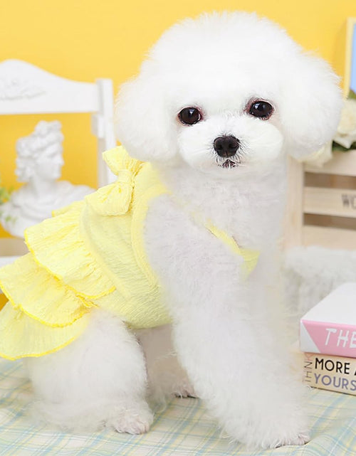 Load image into Gallery viewer, Wiz BBQT Chihuahua Yorkie Dog Dress Sleeveless Ruffles Bow Yellow Size L
