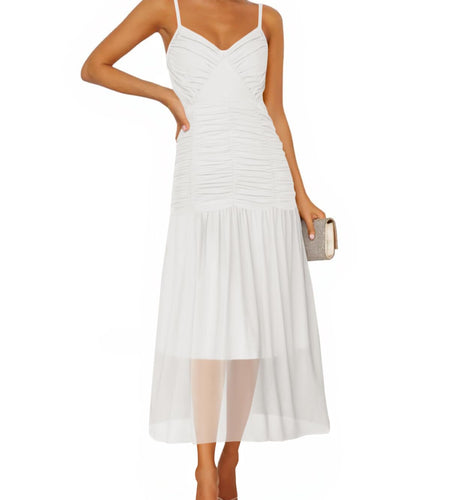 Wenrine Women's Summer Spaghetti Strap Maxi Dress White Size L