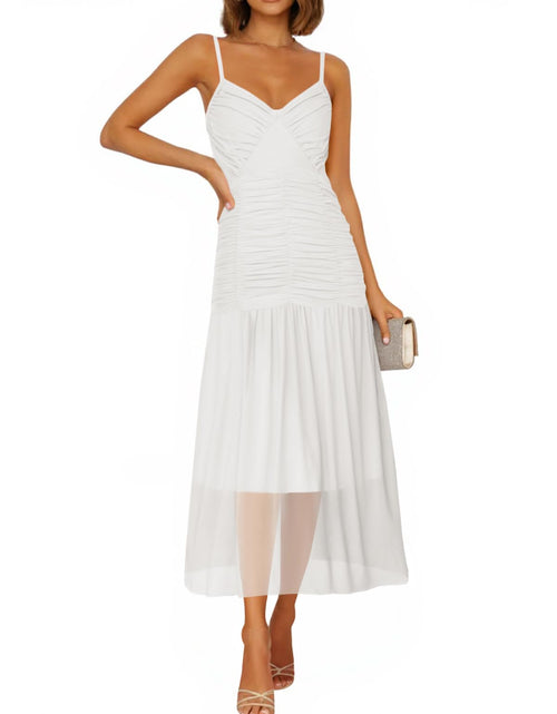 Load image into Gallery viewer, Wenrine Women's Summer Spaghetti Strap Maxi Dress White Size L
