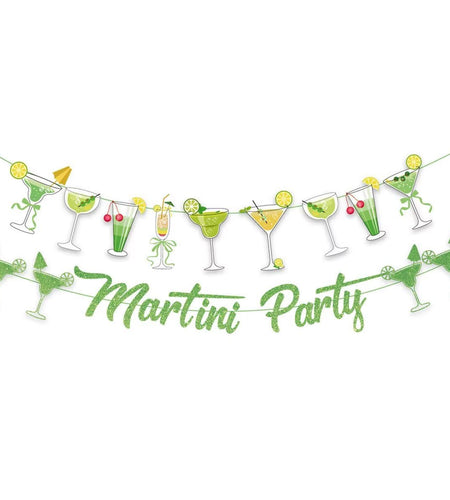 NOFEZA Martini Party Banner Green Mojito Martini Garland Art Deco