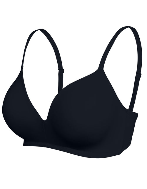 Load image into Gallery viewer, ZYQEXA Wireless Seamless Plunge Bra Black Racerback Size 38C
