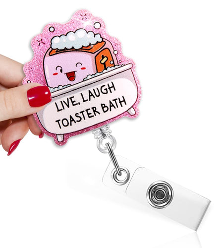 TOUNER Live Laugh Toaster Badge Reel Retractable Glitter ID Clip Funny Medical