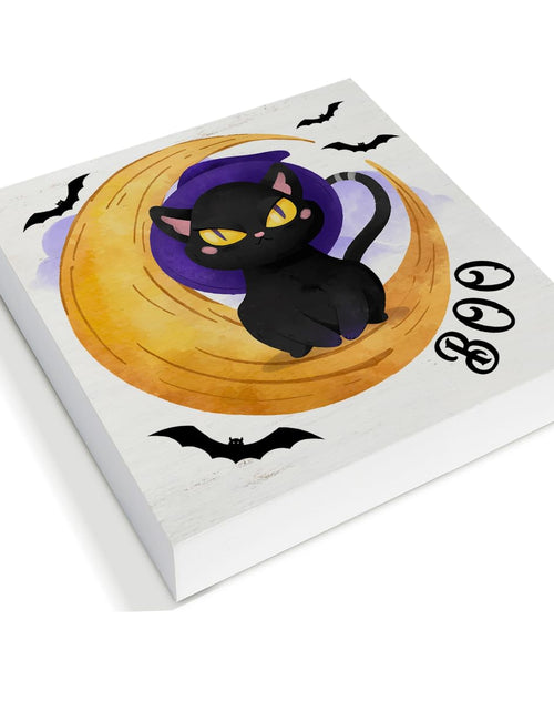 Load image into Gallery viewer, Hijie Halloween Black Cat Bat Wooden Sign Decor 5x5 Inches Indoor
