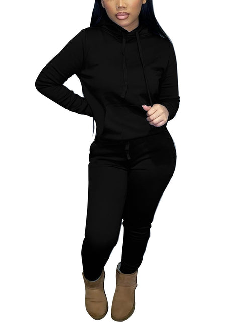 Load image into Gallery viewer, Womens 2 Piece Tracksuit Hoodie Sweatshirt Jogger Set Black M Open Box
