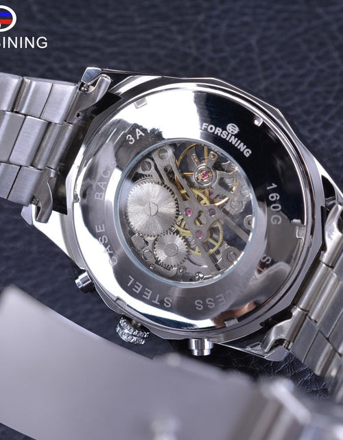 Load image into Gallery viewer, Silver Stainless Steel Waterproof Mens Skeleton Watches Top Brand Luxury Transparent Mechanical Male Wrist Watch
