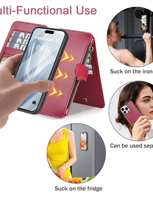 Load image into Gallery viewer, IPhone15 Pro multifunctional wallet leather case IP15 phone case detachable magnetic protective case
