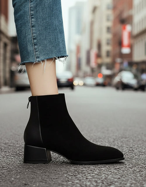 Load image into Gallery viewer, Women’s Suede Mid-Heel Martin Boots – Chic Casual Ankle Boots
