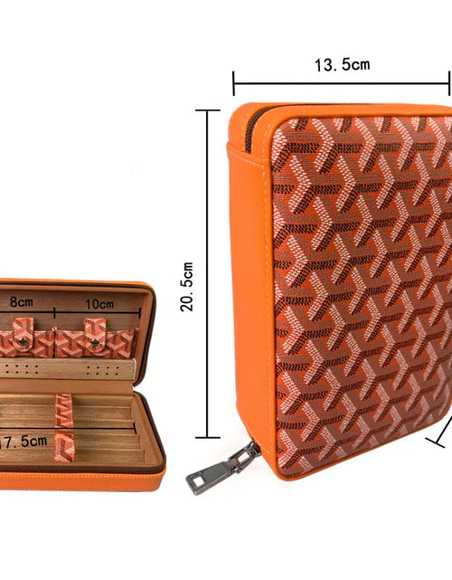 Load image into Gallery viewer, Carved version cigar box portable cedar wood cigar moisturizing box cowhide cigar box storage box Gaoxiba

