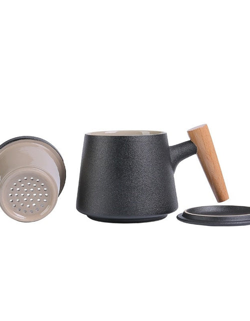 Load image into Gallery viewer, Wooden Handle Ceramic Tea Cup With Lid Filter Tea Cup Tea Water Separation Cup Flower Tea Cup Office Cup
