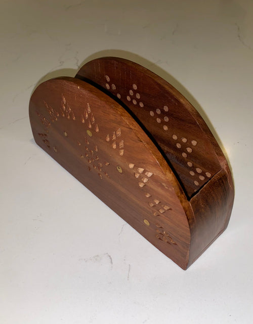 Load image into Gallery viewer, Vintage Wooden Paper Tissue Box Napkin &amp; Tissue Holder Box Brass Inlay

