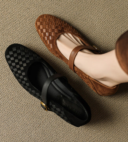 Women's Sheepskin Mary Jane Shoes – Single Strap Round Toe Flat Leather Shoes