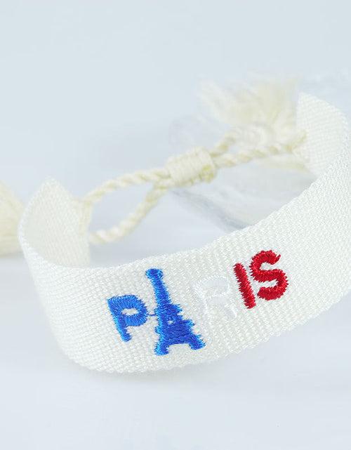 Load image into Gallery viewer, Embroidered Eiffel Tower ethnic style woven ribbon wrist strap Paris Sports Games wristband souvenir from France
