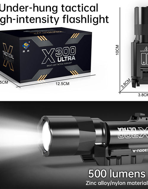 Load image into Gallery viewer, Tactica Flashlight X300-B/X300U-B/XU35: metal pistol gun strobe LED lights for 20mm rails, ideal for airsoft and hunting.
