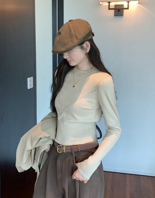 Load image into Gallery viewer, Solid Color Autumn Round Neck Long Sleeve Fitted Slimming Elegant Top
