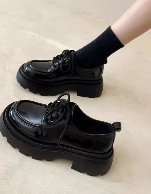 Load image into Gallery viewer, Women’s British Style Chunky Sole Leather Shoes – Trendy Loafers with Elevated Heel
