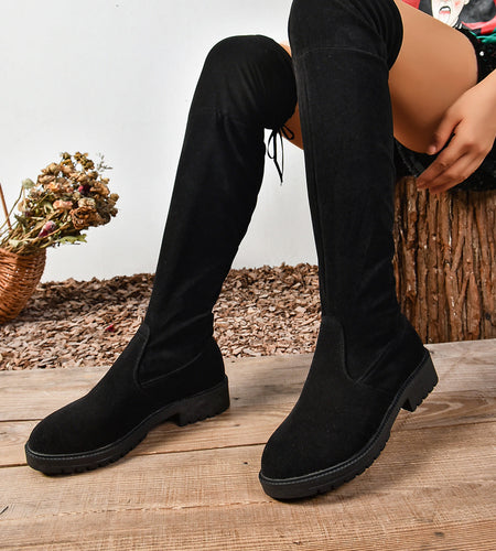 Women’s Elastic Knee-High Boots – Thick Sole Solid Color Fashion Boots