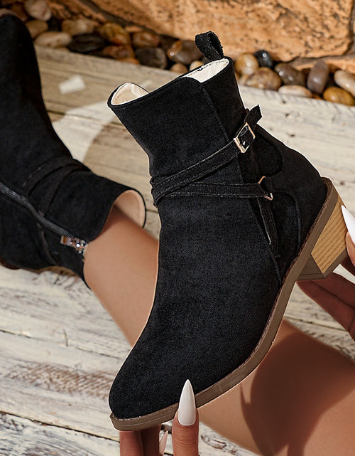 Load image into Gallery viewer, Cross-Strap Side-Zipper Mid-Heel Ankle Boots Women
