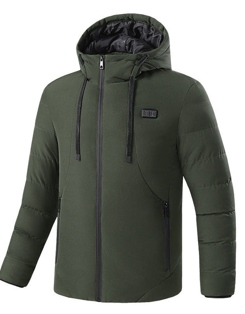 Load image into Gallery viewer, Intelligent constant temperature heating clothing for autumn and winter, suitable for men and women, USB heating, thick solid color hooded heating, warm cotton jacket
