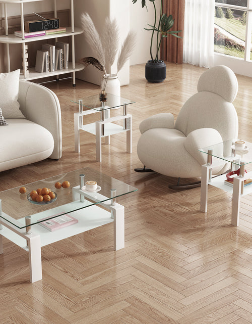 Load image into Gallery viewer, Set of 2, Modern Tempered Glass Tea Table Coffee Table End Table, Square Table for Living Room, Transparent/White
