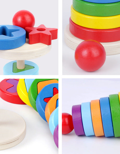 Load image into Gallery viewer, Wooden geometric circular stacking building blocks children's early education puzzle rainbow tower assembly Christmas toy gift
