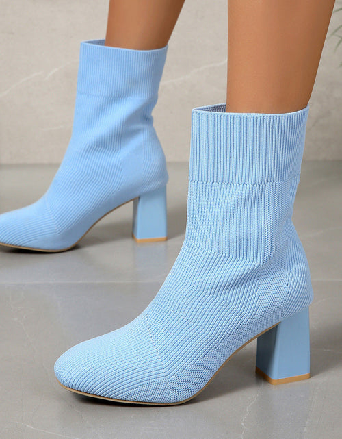 Load image into Gallery viewer, Knitted Round-Toe Sock Boots — High Heel Booties Women

